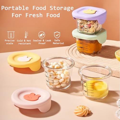 HEXONIQ® Glass Baby Food Storage Containers with Measurement, 180 ml Glass Baby Food Containers - Leakproof Storage Jars, Children's Feeding Bowl with Breathable Holes Lids, Square, Pink, Pack of 1 - Image 2