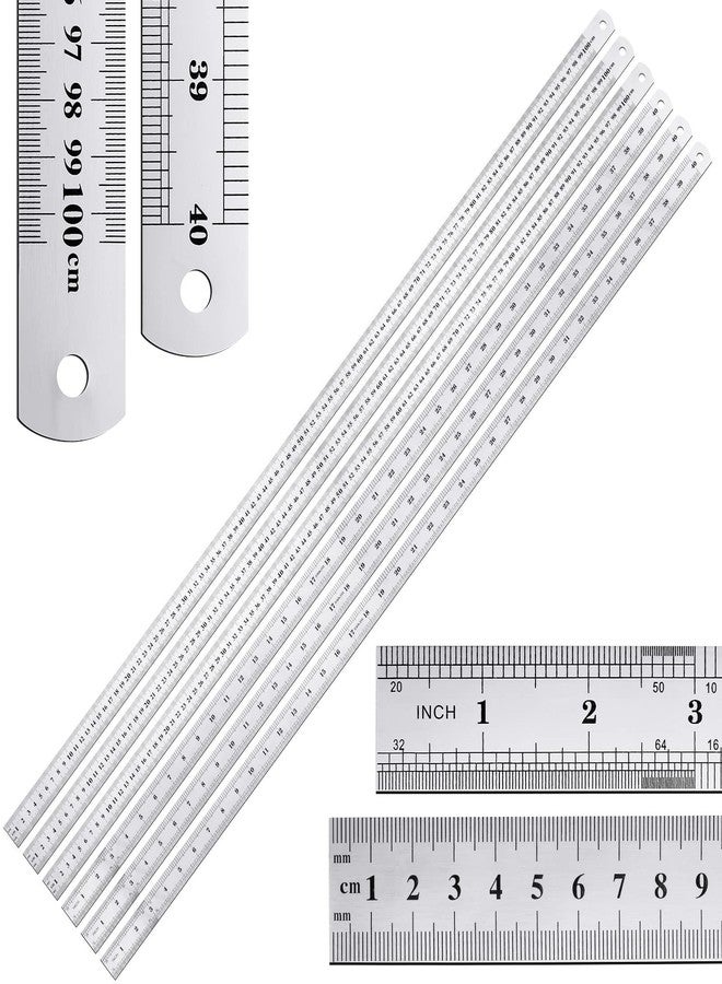 Lothee 6 Pieces Bulk Metal Yard Stick Large Stainless Steel Ruler Rule Measure Straight Edge 1 Metre Meter 40 Inch / 100 cm School Classroom Measuring Tool for Student Teacher Woodworking - Image 1