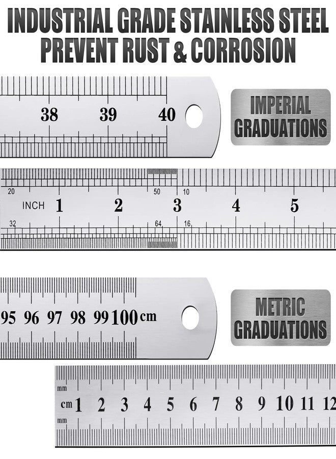 Lothee 6 Pieces Bulk Metal Yard Stick Large Stainless Steel Ruler Rule Measure Straight Edge 1 Metre Meter 40 Inch / 100 cm School Classroom Measuring Tool for Student Teacher Woodworking - Image 2