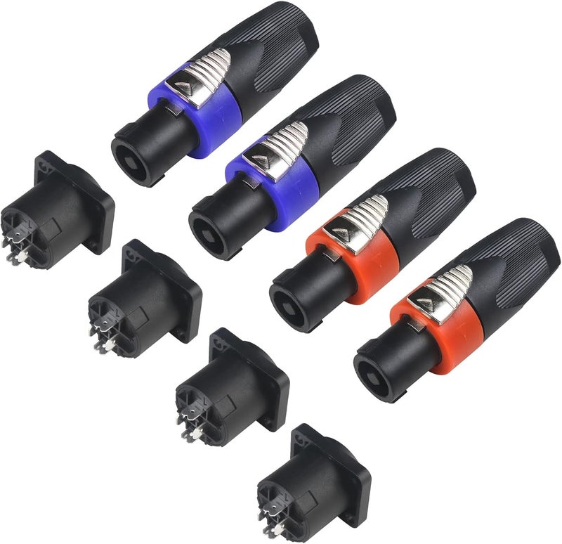 MADOWL Speaker Plug Speakon Connector, Speaker Jacks and Connectors Nl4fx Speakon Cables, Nl4fc Male Female Converter Nl2fx Plug Speakers Powercon Twist Lock (4 Sets of Male and Female) - Image 1