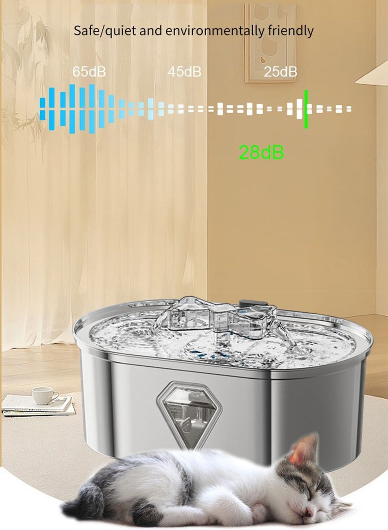 كيدل نافورة مياه شرب أوتوماتيكية للقطط والكلاب من الفولاذ المقاوم للصدأ، خزان مياه شرب للحيوانات الأليفة 27.8*18.2*11.2 سم - Image 2