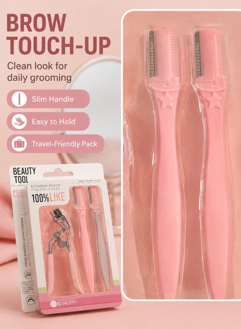 Stainless steel eyelash curler and two eyebrow trimmers set, painless eyelash curler, silicone handle, ergonomic design, suitable for all eye shapes and sizes, portable eyelash curler for women (pink) - Image 5