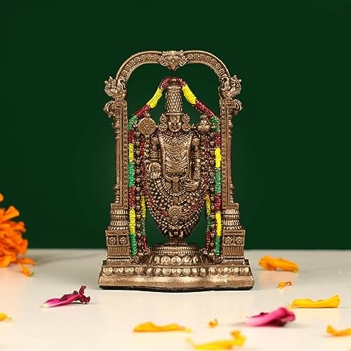INDICAST Tirupati Balaji Fine Painting Idol Decorative Showpiece Handcrafted Balaji Murti For Home Office And Gifting Purpose Sculpture (Design 4), Brown - Image 1