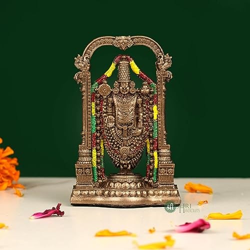 INDICAST Tirupati Balaji Fine Painting Idol Decorative Showpiece Handcrafted Balaji Murti For Home Office And Gifting Purpose Sculpture (Design 4), Brown - Image 5