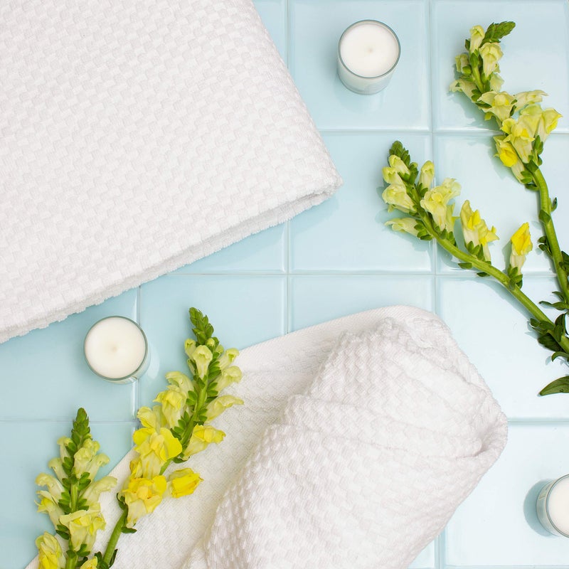 COTTON CRAFT- Euro Spa Set of 4 Luxury Waffle Weave Bath Towels, Oversized Pure Ringspun Cotton, 30 inch x 56 inch, White - Image 5