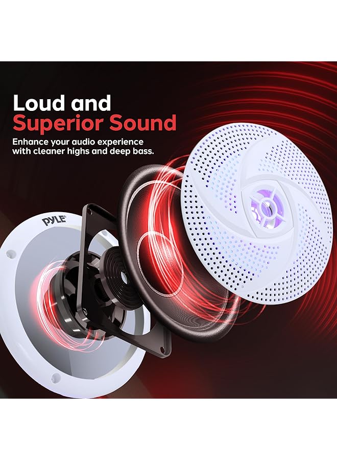 Pyle Low-Profile Waterproof Marine Speakers - 240W 6.5 Inch 2 Way 1 Pair Slim Style Waterproof Weather Resistant Outdoor Audio Stereo Sound System W/Blue Illuminating Led Lights - (White) - Image 3
