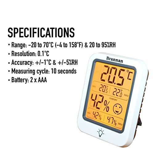 Brannan Digital Room Thermometer Hygrometer Indoor Humidity Meter Accurate Temperature Max Min Recording Backlight LCD Display Monitor Home Office Baby Room Nursery Greenhouse - Image 4