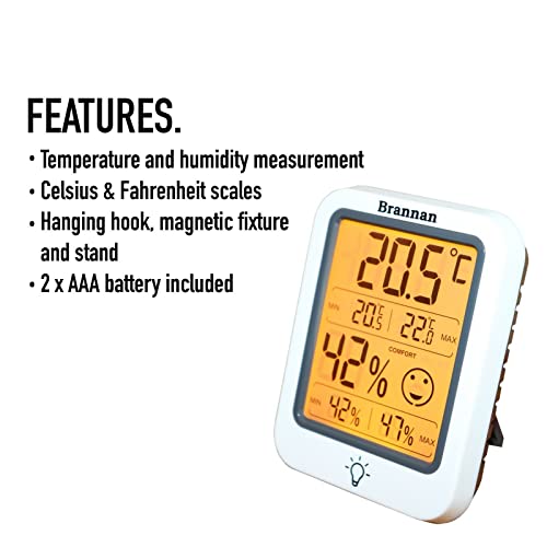 Brannan Digital Room Thermometer Hygrometer Indoor Humidity Meter Accurate Temperature Max Min Recording Backlight LCD Display Monitor Home Office Baby Room Nursery Greenhouse - Image 5