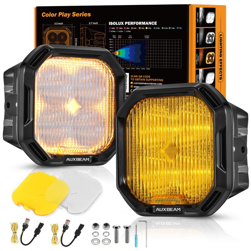 Auxbeam Color Play Series SAE Fog Lights 3 Inch LED Fog Lights with White DRL Turn Signal for Ford Honda Nissan Subaru Acura Lexus Toyota No Brackets Included Pair - Image 2