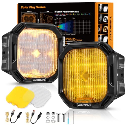 Auxbeam Color Play Series SAE Fog Lights 3 Inch LED Fog Lights with White DRL Turn Signal for Ford Honda Nissan Subaru Acura Lexus Toyota No Brackets Included Pair - Image 1