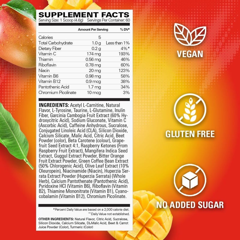 EHP Labs OxyShred Pre Workout Powder  Preworkout Powder with L Glutamine  Acetyl L Carnitine Energy Boost Drink  Mango 60 Servings - Image 3