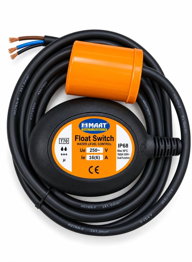 MAAT Automatic Water Level Control Float Switch 3M Cable, Dual Function Water Level Controller, IP68 Waterproof Float Switch for Water Tanks, Sump Pumps, Pools & Reservoirs - Image 2