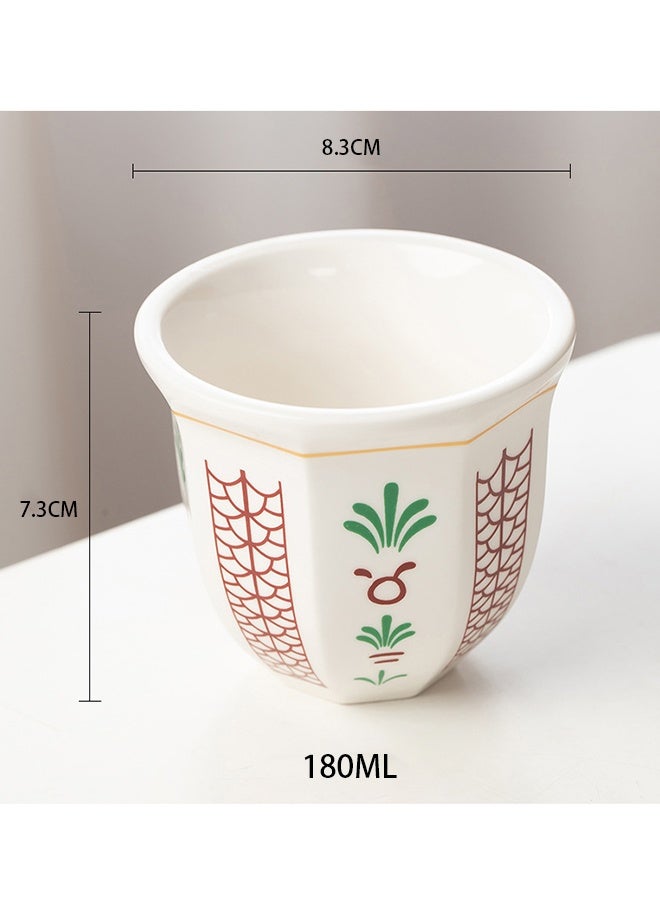 Warme 2PCS Saudi Style Floral Pattern Ceramic Coffee Cup 180ml Handless Heat-Resistant Food Grade Espresso Cup Easy to Hold Portable Latte Art Cup for Turkish Tea & Cappuccino Ramadan & Eid Gift for Home & Hospitality - Image 3