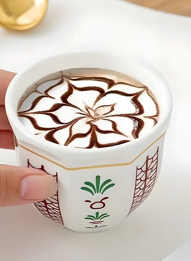 Warme 2PCS Saudi Style Floral Pattern Ceramic Coffee Cup 180ml Handless Heat-Resistant Food Grade Espresso Cup Easy to Hold Portable Latte Art Cup for Turkish Tea & Cappuccino Ramadan & Eid Gift for Home & Hospitality - Image 4