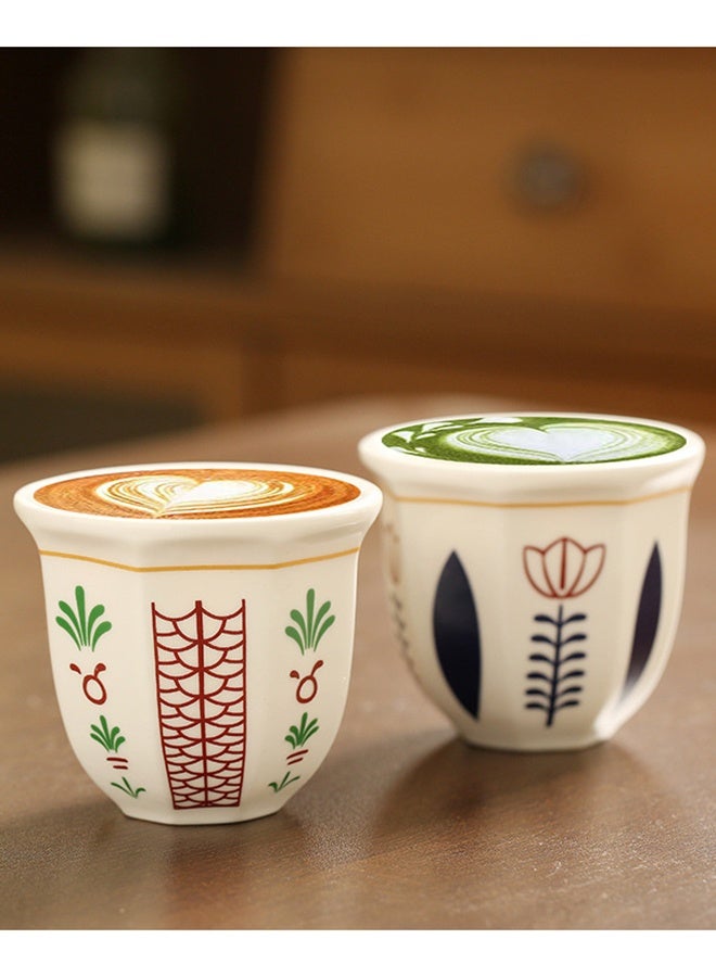 Warme 2PCS Saudi Style Floral Pattern Ceramic Coffee Cup 180ml Handless Heat-Resistant Food Grade Espresso Cup Easy to Hold Portable Latte Art Cup for Turkish Tea & Cappuccino Ramadan & Eid Gift for Home & Hospitality - Image 5