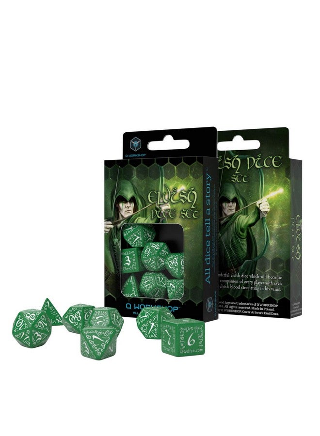 Q WORKSHOP Q-Workshop Elvish Dice Green and White - Set of 7 Dice - Image 2