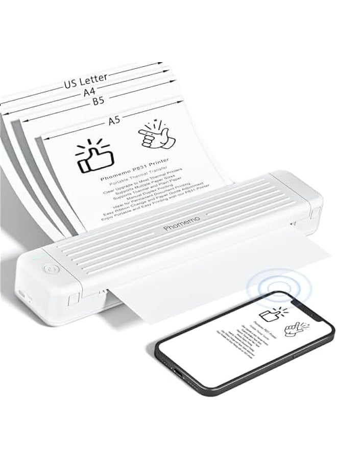 phomemo - Portable Printers Wireless for Travel, P831 Bluetooth Thermal Transfer Printer Support US Letter/A4/A5/B5 Copy Paper, 300 DPI Mobile Inkless Printer for iOS, Android & Laptop - Image 1
