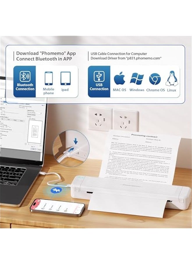phomemo - Portable Printers Wireless for Travel, P831 Bluetooth Thermal Transfer Printer Support US Letter/A4/A5/B5 Copy Paper, 300 DPI Mobile Inkless Printer for iOS, Android & Laptop - Image 1