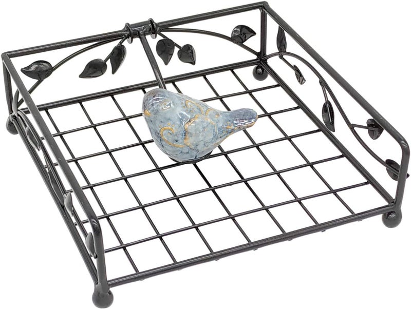 OwlGift Collection Black Coated Metal Flat Napkin Holder Dispensing Stand wCeramic Bird Kitchen and Countertop Flat Napkin Storage Organizer - Image 4