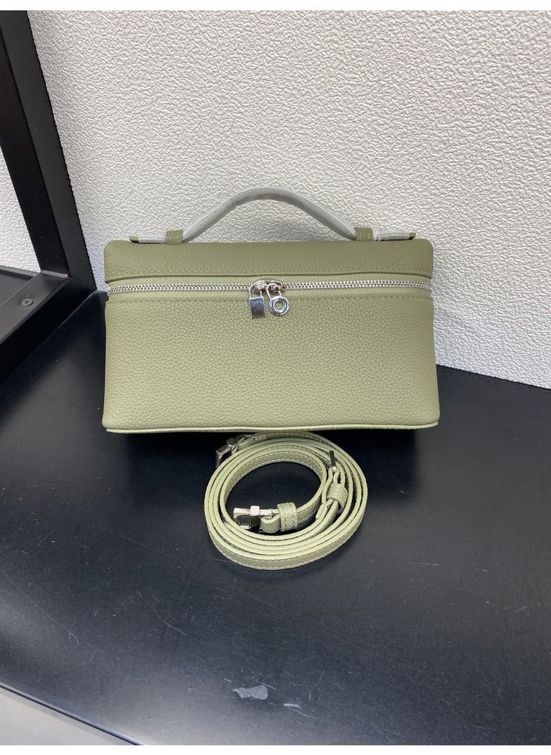 Generic - LP19 Genuine Leather Gigi Bag Lunchbox Style Womens Handbag Green lychee pattern first layer cowhide - Image 1
