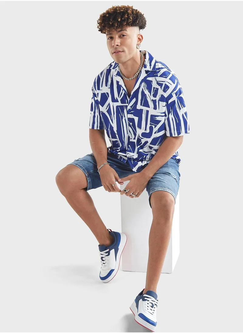 FAV All-Over Print Shirt With Camp Collar