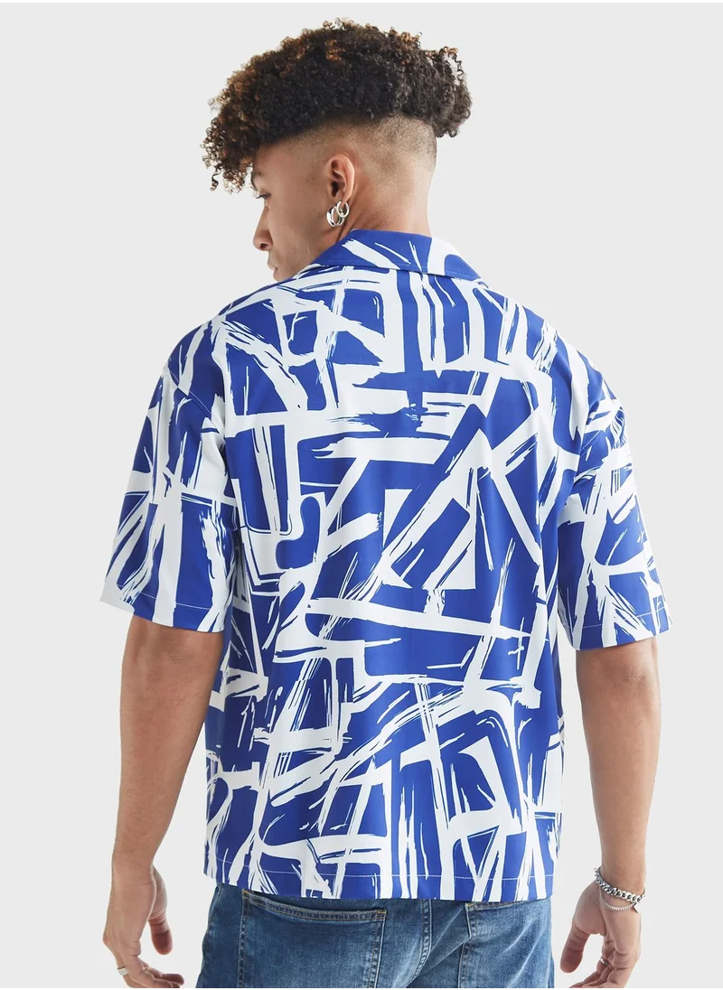 FAV All-Over Print Shirt With Camp Collar