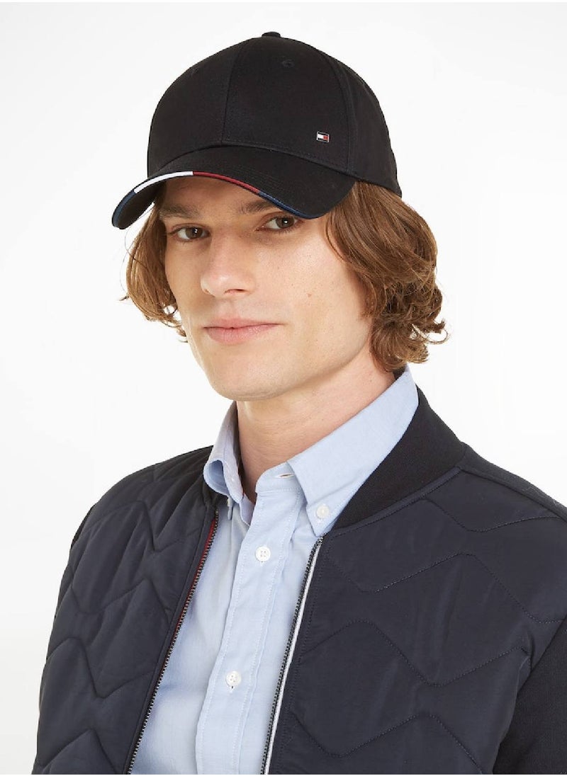TOMMY HILFIGER - Men's Signature Flag Six-Panel Baseball Cap -  Pure organic cotton, Black - Image 1