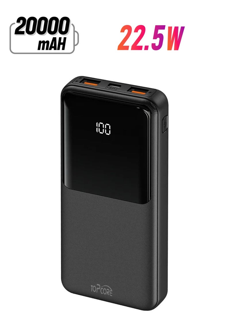 Topcore - Portable Charger, 22.5W 20000mAh USB C Built in Cable Power Bank Fast Charging, PD 3.0 LED Display Phone Battery Pack Compatible with iPhone 16 15 14 13 Pro Samsung S24 S23 Google iPad Tablet, etc - Image 1