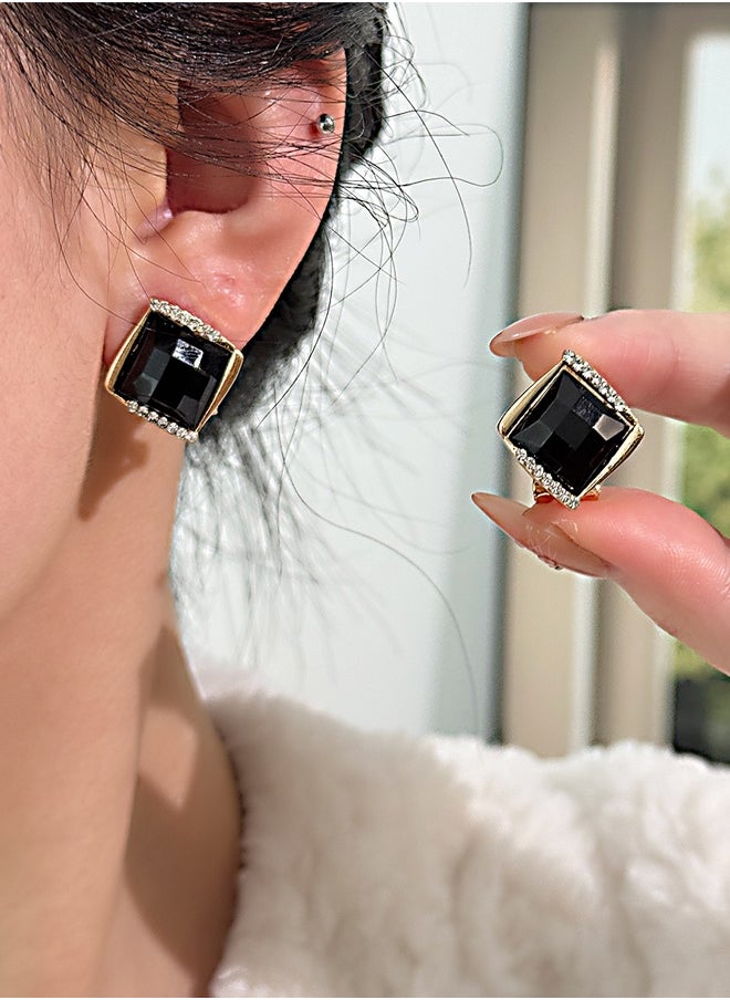 Generic Vintage Crystal Square Earrings Rhinestone Square Stud Earrings Black Earrings Tiny Square Stud Earrings for Women  - Image 1