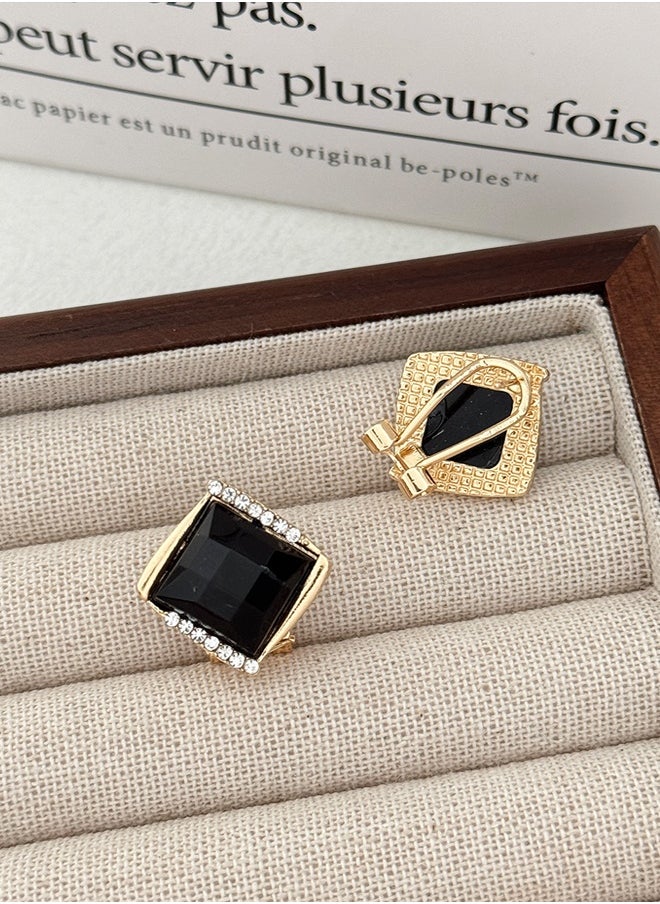 Generic Vintage Crystal Square Earrings Rhinestone Square Stud Earrings Black Earrings Tiny Square Stud Earrings for Women  - Image 2