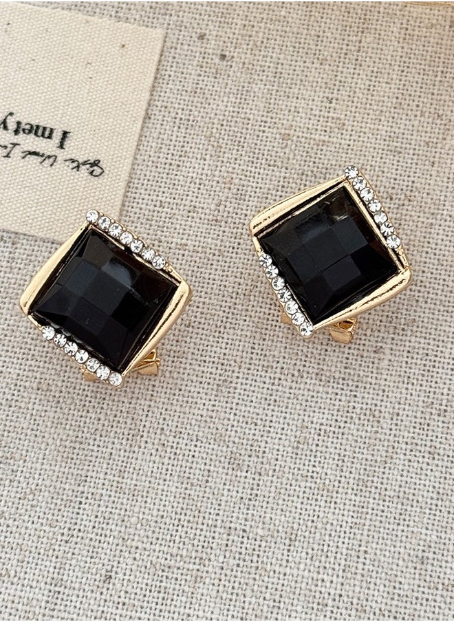 Generic Vintage Crystal Square Earrings Rhinestone Square Stud Earrings Black Earrings Tiny Square Stud Earrings for Women  - Image 4