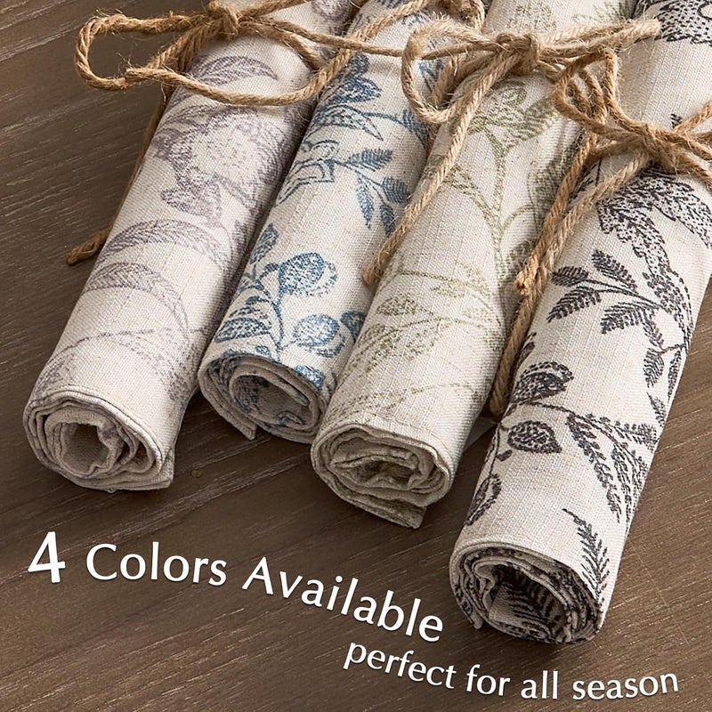 jinchan Linen Floral Placemats Set of 4 Cloth Table Mats Rustic Cottagecore Botanical Outdoor Seasonal for Kitchen Dining Table Decor Non-Slip Washable Tablemats 13x19 Inch Blue - Image 4