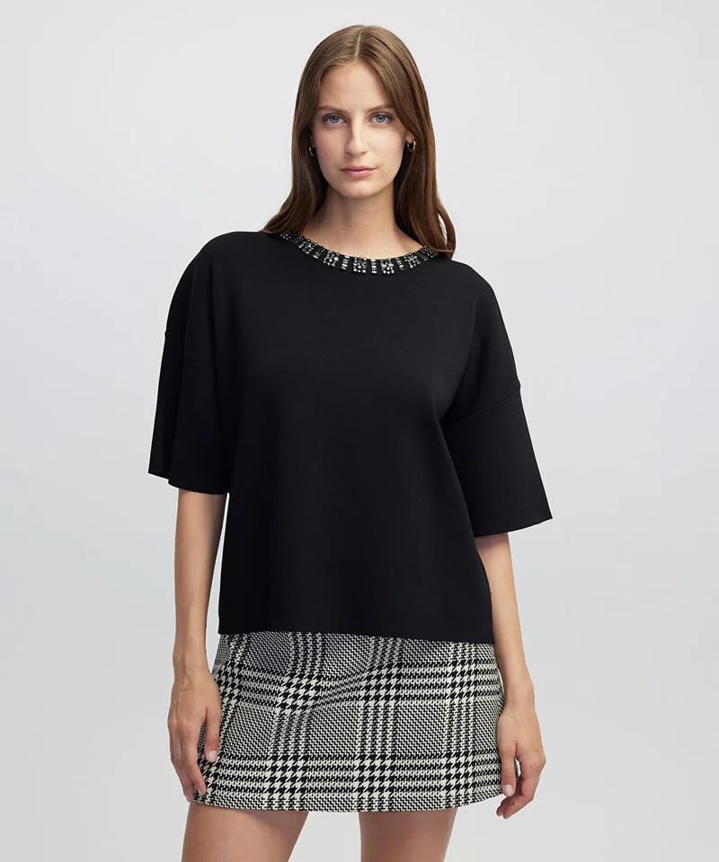 ابيكول Embellished Knit T-shirt