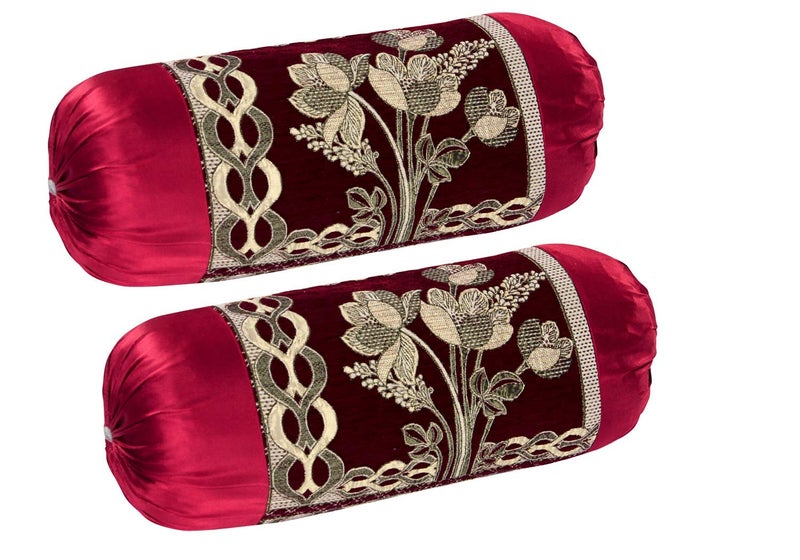 Outlay Home Luxury chennile Bolster Pillow Cover Set of 2|| Round Pillow Cover Set of 2 || Masand Cover - 32 * 16 inches, Maroon - Image 4