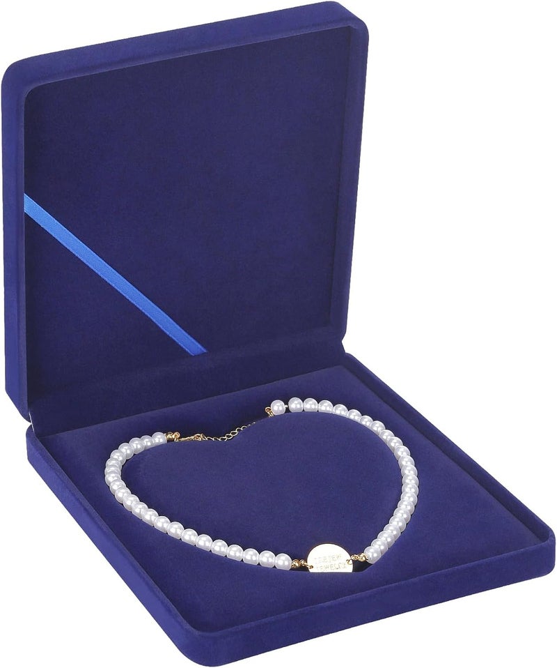 Velvet Jewelry Set Box, Velvet Gift Box for Bracelet Necklace Earring Ring (Blue Style2)