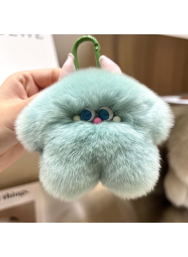Cute Rex Rabbit Fur Calf Car Keychain I Pendant Ins Plush Doll Doll Bag Hanging Birthday Gift-Color:Green - Image 1