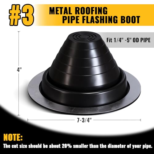 VIVIDA #3 EPDM Metal Roof Pipe Flashing Boot, Flexible Roof Jack Boot for Pipe OD 1/4" to 5", Screws & Hex Socket Included, Black, 1 Pack - Image 4