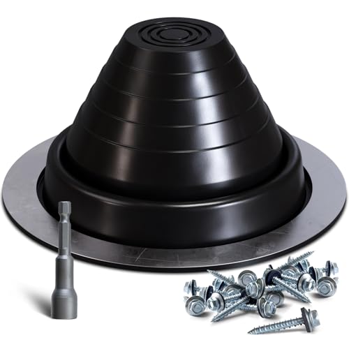 VIVIDA #3 EPDM Metal Roof Pipe Flashing Boot, Flexible Roof Jack Boot for Pipe OD 1/4" to 5", Screws & Hex Socket Included, Black, 1 Pack - Image 1