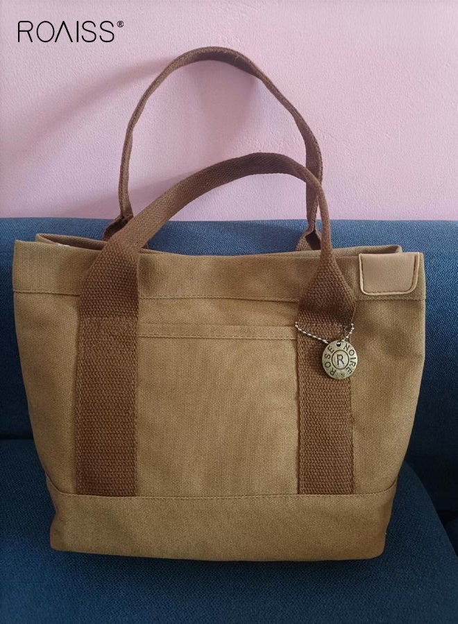 roaiss Women's Canvas Bag Tote Bag Lunch Bag Retro Casual Multi-inner Bag - Image 2