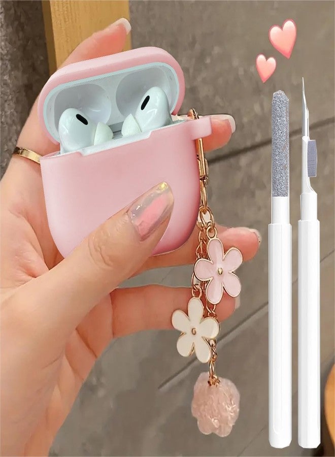 OTOPO Cute Pink Case for Airpods Pro 3 Cover for Girl Women with Pom pom Flower Keychain & Cleaner Kit, Soft Silicone Protective Skin for Airpods Pro 3rd Generation 2025, Pink - Image 1