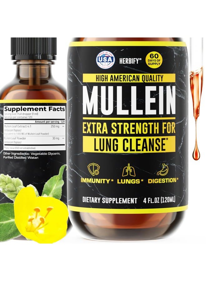 HERBIFY قطرات المولين - تنظيف الرئة - مستخلص ورق المولين - مولين قوي لدعم المناعة - مستخلص المولين لتنظيف الرئة ودعم الجهاز التنفسي - صنع في الولايات المتحدة الأمريكية - مكملات عشبية - 4 أونصات - Image 1