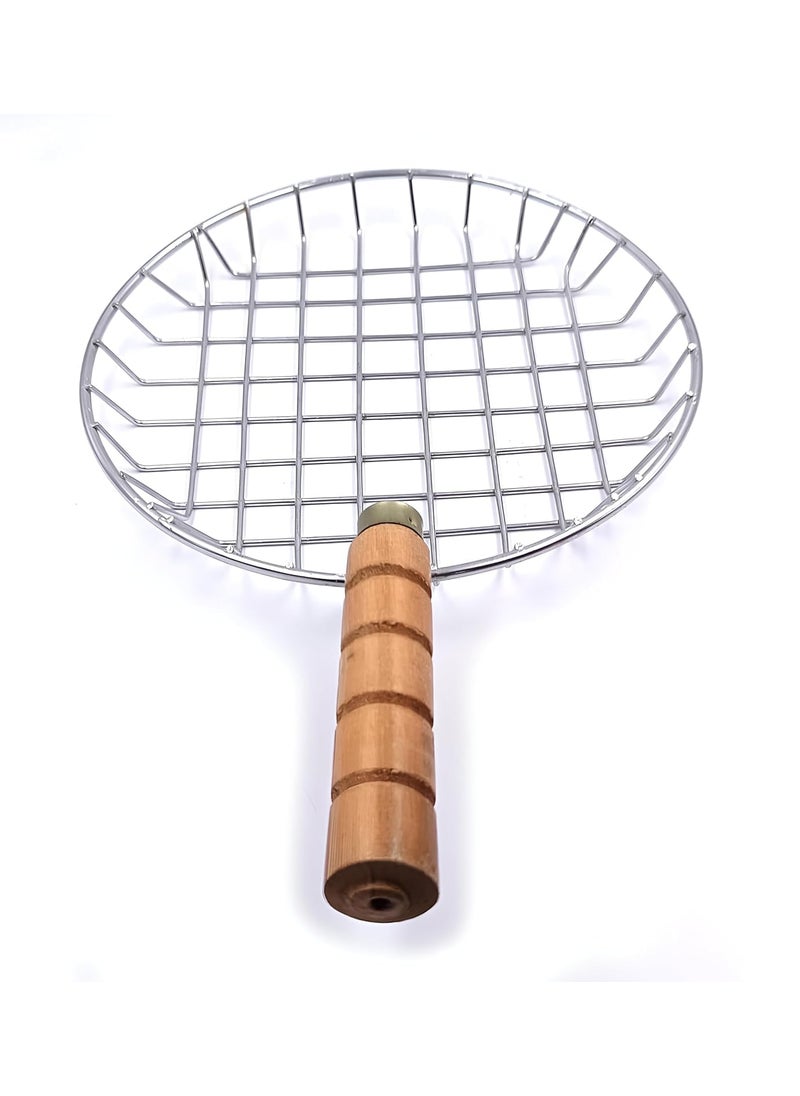 Edencart Edencart Roaster Stainless Steel Roti Maker Phulka Grill Roaster for Gas StoveGrill Tawa Jali for Kitchen Cooking Barbeque Round Jali Roaster Chapati Toast Grill Wooden Handle  - Image 1