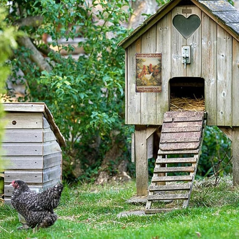 ERLOOD ERLOOD Just Want to Work in My Garden and Hang Out with My Chickens Farm Poster Vintage Metal Tin Sign Wall Plaque for Home Kitchen Bar Coffee Shop 12 X 8 - Image 5