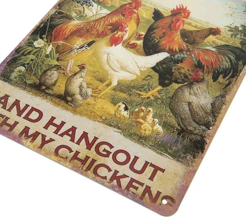 ERLOOD ERLOOD Just Want to Work in My Garden and Hang Out with My Chickens Farm Poster Vintage Metal Tin Sign Wall Plaque for Home Kitchen Bar Coffee Shop 12 X 8 - Image 3