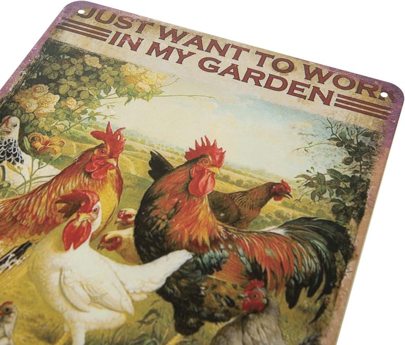 ERLOOD ERLOOD Just Want to Work in My Garden and Hang Out with My Chickens Farm Poster Vintage Metal Tin Sign Wall Plaque for Home Kitchen Bar Coffee Shop 12 X 8 - Image 2