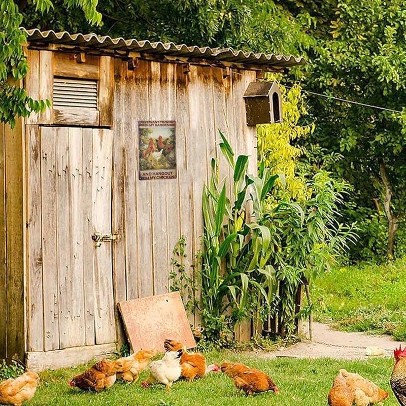 ERLOOD ERLOOD Just Want to Work in My Garden and Hang Out with My Chickens Farm Poster Vintage Metal Tin Sign Wall Plaque for Home Kitchen Bar Coffee Shop 12 X 8 - Image 4