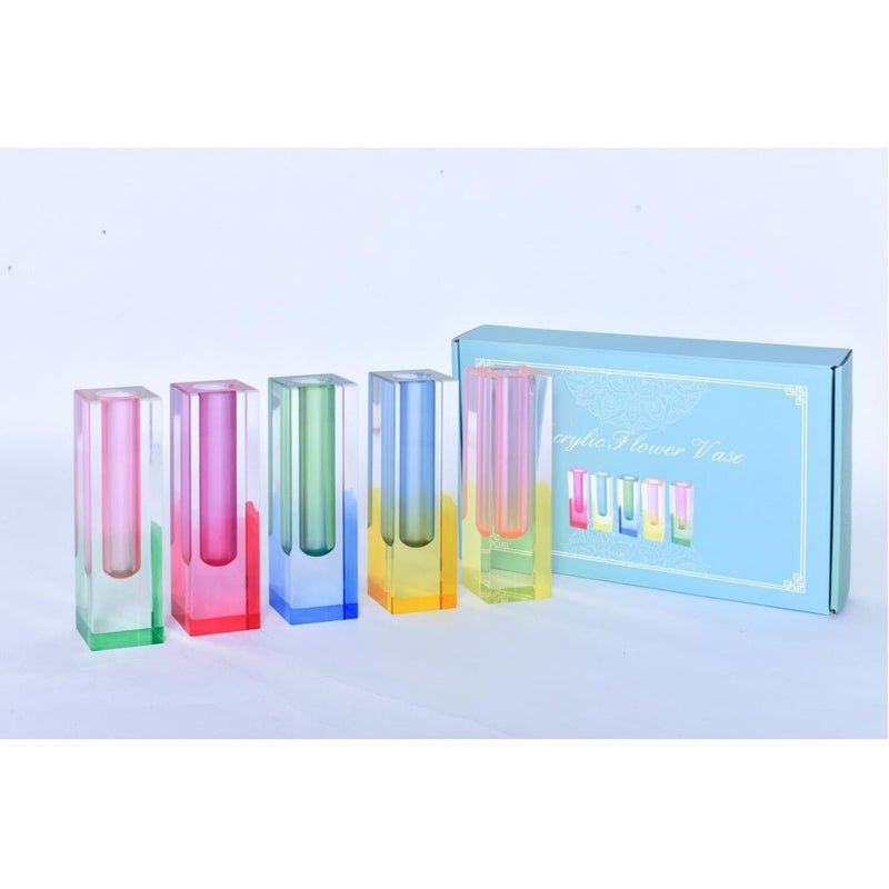 HLYU 5 Pcs Acrylic Vase Set, Bud Vase for Centerpieces, Maximalist Decor Cute Flowers Vases for Modern Home, Office, Bedroom, Living Room, Dining Table (Pink, Purple, Green, Blue, Yellow) - Image 1
