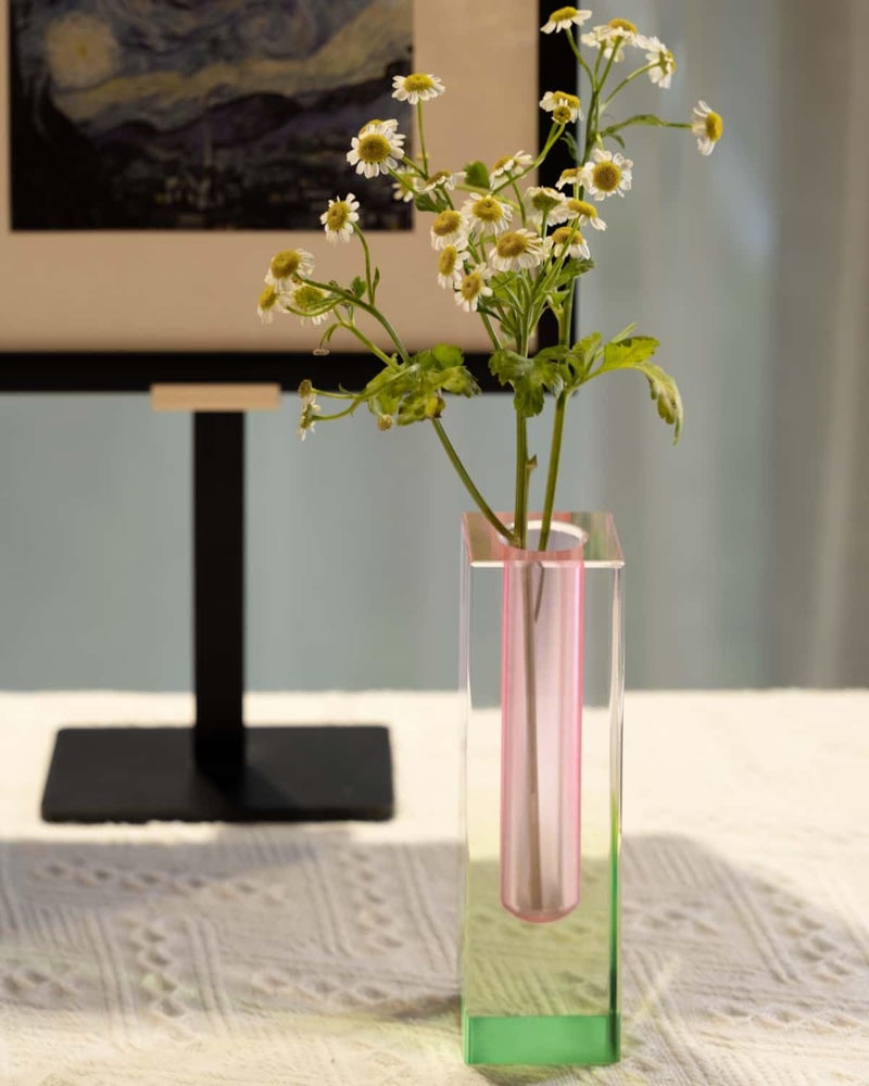 HLYU 5 Pcs Acrylic Vase Set, Bud Vase for Centerpieces, Maximalist Decor Cute Flowers Vases for Modern Home, Office, Bedroom, Living Room, Dining Table (Pink, Purple, Green, Blue, Yellow) - Image 5