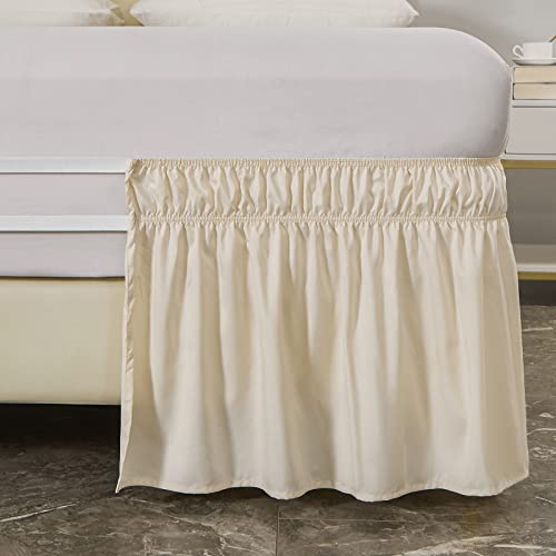 MEILA Wrap Around Bed Skirt Three Fabric Sides Elastic Dust Ruffled 18 Inch Tailored Drop,Easy to Install Fade Resistant-Beige, Queen/King - Image 4
