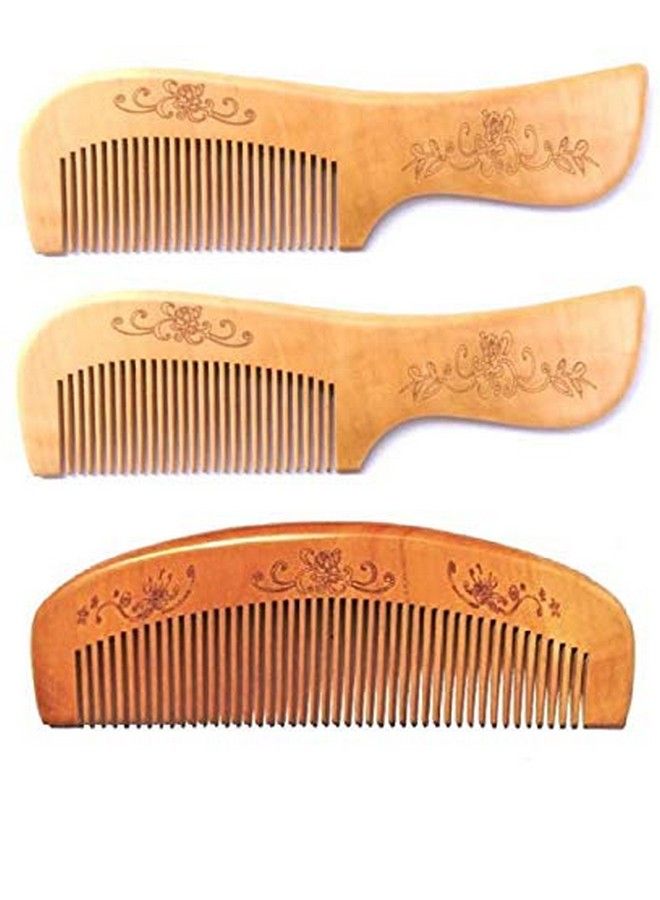 Twisha مشط خشبي مصنوع يدويًا من خشب النيم ذو أسنان عريضة مضاد للقشرة للرجال والنساء، عبوة من 3 قطع - Image 2